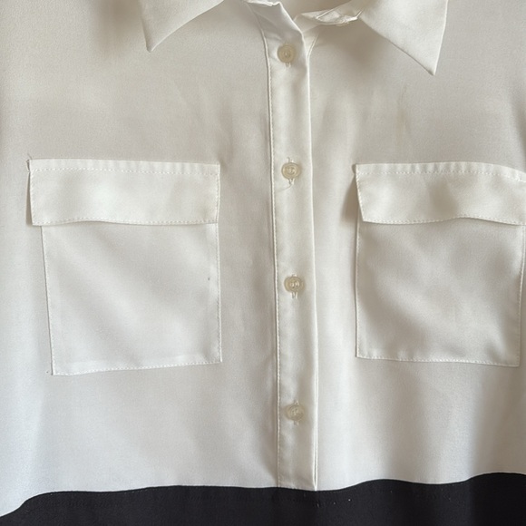 Calvin Klein Black and White Color Block Button Up Top Size Medium - Picture 5 of 7